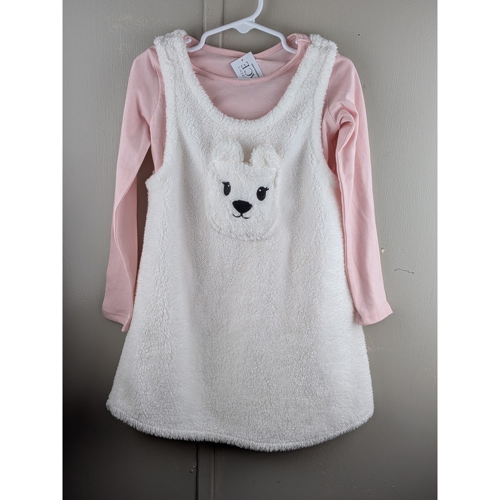 The Childrens Place Girls 4T Pink Long Sleeve Top & White Sherpa Bunny Dress Set